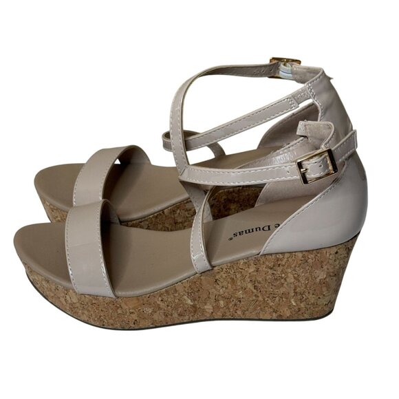 Pierre Dumas Nude Patent Cork Wedge Sandals Size 9 - Picture 7 of 11